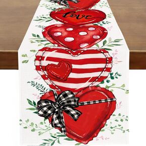 Baccessor Valentine's Day Table Runner Eucalyptus Leaves Love Hearts Runner for Table Kitchen Dinning Table Decor for Wedding Anniversary Party Holiday Home Valentine Decor 13x90 Inch