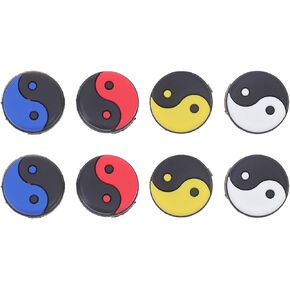Wakauto 8 Pack Silicone Tennis Racket Vibration Dampener Round Tai Chi Pattern Tennis Racket Shock Absorbers Racket Accessories for Tennis Sports