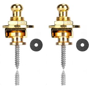 Guitar Strap Lock, Button Guitar Strap Lock Set with Secure Quick Release, Made of Metal Material, Suitable for Electric Guitar, Bass, Acoustic Guitar (2-Pack, Gold)