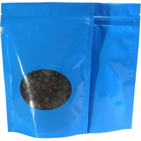 Double-Sided Matte/Glossy Color with Clear Round Window Stand-Up Pouch (100 Bags/Pack) (3.3" x 5.5", Glossy Blue)