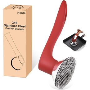 Cast Iron Scrubber with Good Grip Handle- Welded Fine Chain Mail Scrubber Cast Iron Brush- Metal Chainmail Scrubber Cast Iron Cleaner to Clean Cast Iron Skillet, Dishes, Griddle, Wok, Dutch Oven