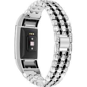 Bling Strap Compatible For Fitbit Charge 2 Strap, Women Men Stainless Steel Rhinestone Replacement Charge 2 Band Wrist Strap Metal Bracelet Wristband for Fitbit Charge 2 HR Fitness Tracker