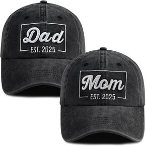 SHANVANKE 2PCS Dad and Mom EST 2025 Hats for Men Women, Funny Adjustable Cotton 3D Embroidered New Parents Gifts Baseball Cap