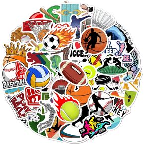 BEATRI Sports Stickers 50Pcs Sports Vinyl Waterproof Stickers for Water Bottles Laptop Skateboard Helmet, Basketball, Baseball, Football, Volleyball, Softball, Soccer Stickers for Kids, Teens, Adults