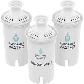 Invigorated Water 3-Pack Advanced Alkaline Water Filter Replacement for Brita® Water Pitcher and Dispenser - BPA-Free Water Filter Dispenser - Filters Copper, Chlorine, and Heavy Metals, 120 Gallons