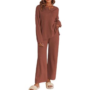 Ekouaer 2 Piece Lounge Pajamas Sets for Women Winter Matching Outfits Cozy Knit Loungewear Sweater Sets S-2XL