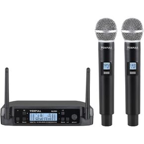 Wireless Microphone System Dual Wireless Mics, 2 Handheld Dynamic Microphones, Adjustable UHF Channels, 164ft Range,Wireless Microphones for Karaoke(GLXD4)