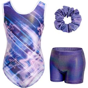 JiAmy Gymnastics Leotards for Girls Sparkly Dance Ballet Unitards Tumbling Biketards Outfit with Shorts for 3-12 Years