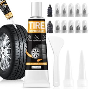 Tire Repair Glue,Black Tire Sidewall Repair Glue Rubber Cement Tire Repair Tire Repair Sealant Two Sizes Tire Repair Nail Sidewall Tire Repair Kit for Bike,Car,Motorcycle,Truck,Tractor 50ml