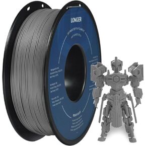LONGER 3D Printer Filament,Dimensional Accuracy +/- 0.02 mm,1.75mm PLA Filament, Environmental Friendly, No Tangle, Widely Compatibility, Gray, 1KG