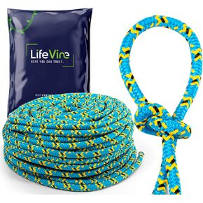 Arborist Tree Rope, Bull Rope, Static Rope, Tree Rope, 18KN, 16 Strand, 1/2 Inch Diameter, 150 Foot, Double Braided, Blue, Black, & Yellow