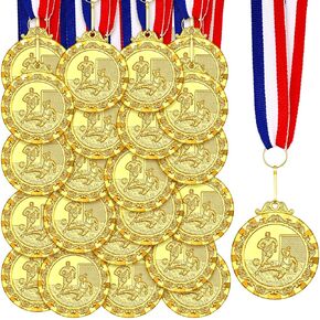 Misdary 36 Pcs Award Medals for Kids 2'' Gold Sports Awards Soccer Basketball Football Baseball Medals Trophy with Red White Blue Stripes Ribbon for Kids Sports Party Winner Gifts(Soccer)