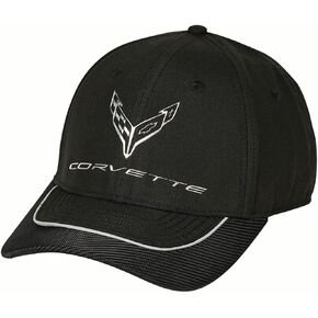 C8 Corvette Hat - Metallic Chrome Crossed Flags Emblem Cap Next Generation - Black for 2020-2025 Corvettes