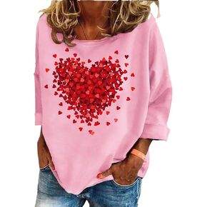 Valentine's Day Shirts Women Love Heart Graphic Tees Casual Valentines Lover Gift Long Sleeve Tops in Saudi Arabia
