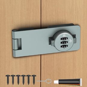 Keyless Cabinet Combination Lock, 3-Digit Password Twist Knob Hasp Latch for Doors, Cabinets, Drawers, Barn Door, Bathroom, Outdoor, Closet, Fence, Durable Zinc Alloy, (Gray, 1 Pack)