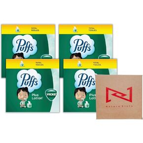 Puff Plus Lotion Vick Facial Tissues 4 Cubes, 2-Ply (48 Tissues per Box), Soft Lotion Tissue in Nature Vista Box