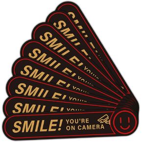 8PCS Smile You're On Camera Sticker, Self Adhesive Waterproof Durable Video Surveillance Sign Sticker for Car, Security Camera Sign for Home, Business, Cars and Window（5" x 1"）