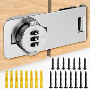 4.5'' Cabinet Locks with Combination, Mechanical 3-Digit Combination Rotary Hasp Locks for Cabinet, Drawer, Closet, Locker, Barn Door (Silver-1pc)