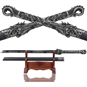 Chinese Sword Tang Dynasty Dao Carbon Steel Straight Blade Sharp Katana Dragon Pattern Sheath