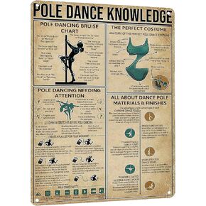 HYBLOM Pole Dance Knowledge Metal Sign - Funny Vintage Decor Tin Poster for Home, Bar & Studio - Gift for Dancers & Beginners 12x16 Inches