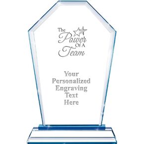 Custom Award, Crest Blue Base Personalized Crystal Trophy