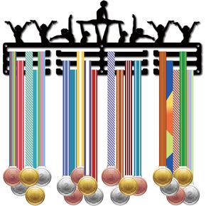 CREATCABIN Synchronized Swimming Medal Holder Wall Mount Iron Frame Decor Awards Storage Hanger 3 Lines Separate Hooks for Athletes Competition Winners 60+ Medals Ribbons Hanging Display 15.7x5.9in