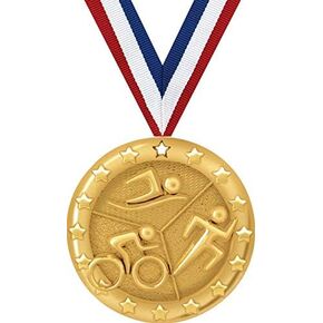 Crown Awards Triathlon Medal, 2" Shiny Gold Triathlon Medals for Kids with Free Custom Engraving Prime