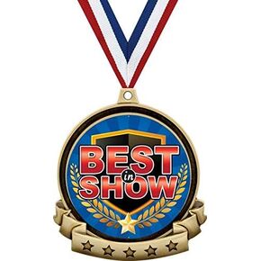 أفضل ميداليات العرض - 2.5 بوصة ، جائزة Medal Gold Best in Show ، تشمل شريط الرقبة الأبيض والأزرق ، أفضل ما في جوائز العرض