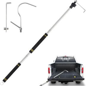 Truck Bed Grabber Tool, Truck Cargo Grabber Reach Retriever Tool 34-70" Thickened Stainless Sturdy Truck Cargo Retrieval Pole with Two Hooks efficient, Convenient and Portable.