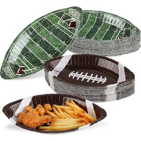 durony 50 Pieces Football Serving Trays 11.5 Inch Football Party Oval Paper Plates Football Shaped Disposable Paper Plates for Football Birthday Party and Game Day Decorations