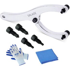 Heavy Gland Nut Wrench with a Handle, Equipped with 5/32",1/4", 5/16", and 3/8" Pins, along with Gloves and Towels. This Adjustable Spanner Wrench is Designed for Removing Hydraulic Cylinders