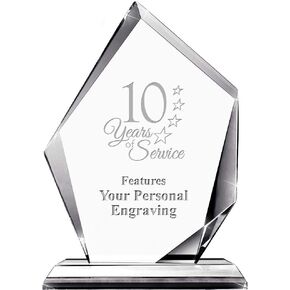 10 Years of Service Apex Crystal Award, 6" H Custom Engraved Years of Service Award, Engraving Included Prime