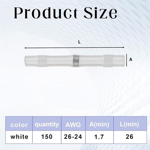 150 Pcs Solder Seal Wire Connectors 26-24 AWG White Heat Shrink Butt Connectors Solder Sleeve Wire Splice Connector Waterproof Insulated Electrical Splice Wire Terminals for Marine Boat Wire Joint in Saudi Arabia
