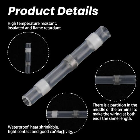 150 Pcs Solder Seal Wire Connectors 26-24 AWG White Heat Shrink Butt Connectors Solder Sleeve Wire Splice Connector Waterproof Insulated Electrical Splice Wire Terminals for Marine Boat Wire Joint in Saudi Arabia