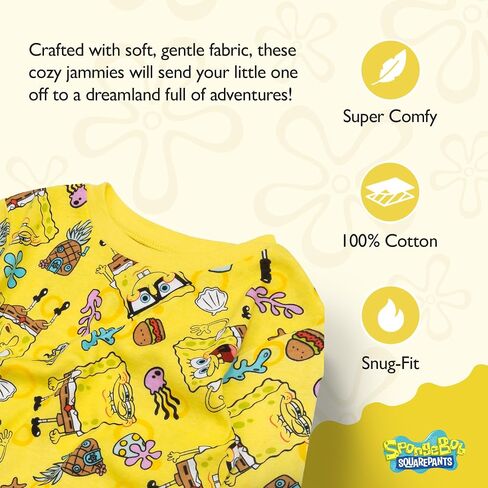 Nickelodeon Boys' 4-piece Snug-fit Cotton Short-Sleeve Matching Pajama Set, Soft & Cute for Kids in Kuwait