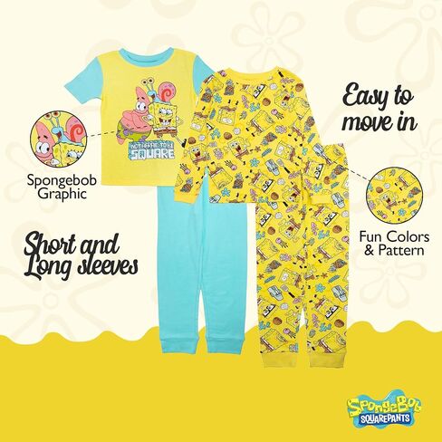 Nickelodeon Boys' 4-piece Snug-fit Cotton Short-Sleeve Matching Pajama Set, Soft & Cute for Kids in Kuwait