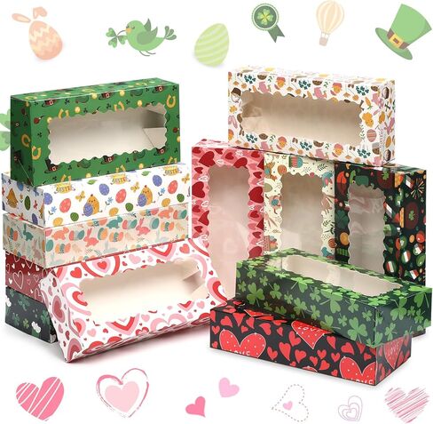 Janlaugh 12 pcs عيد الحب الصناديق الصناديق 11.8 × 5.5 × 2.6 بوصة عيد الحب يوم القديس باتريك عيد الفصح PVC Cupcake مع صناديق الهدايا in Kuwait