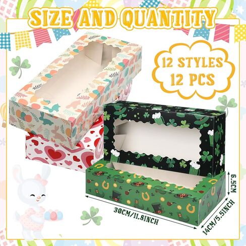 Janlaugh 12 pcs عيد الحب الصناديق الصناديق 11.8 × 5.5 × 2.6 بوصة عيد الحب يوم القديس باتريك عيد الفصح PVC Cupcake مع صناديق الهدايا in Kuwait