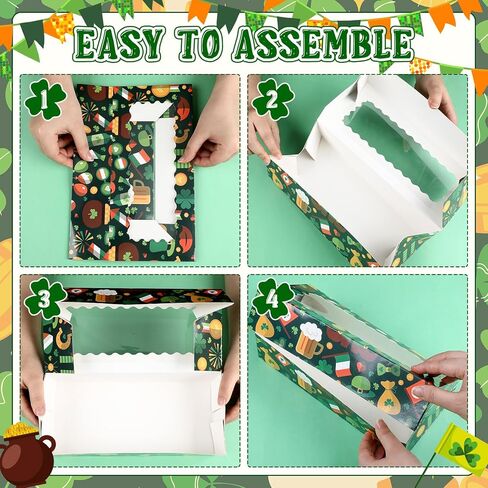 Janlaugh 12 pcs عيد الحب الصناديق الصناديق 11.8 × 5.5 × 2.6 بوصة عيد الحب يوم القديس باتريك عيد الفصح PVC Cupcake مع صناديق الهدايا in Kuwait