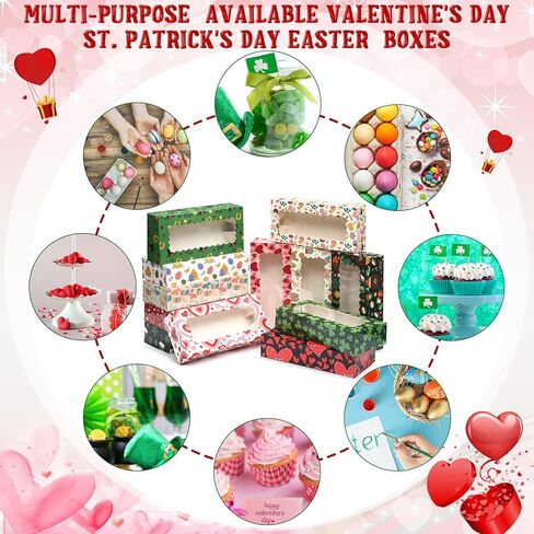 Janlaugh 12 pcs عيد الحب الصناديق الصناديق 11.8 × 5.5 × 2.6 بوصة عيد الحب يوم القديس باتريك عيد الفصح PVC Cupcake مع صناديق الهدايا in Kuwait