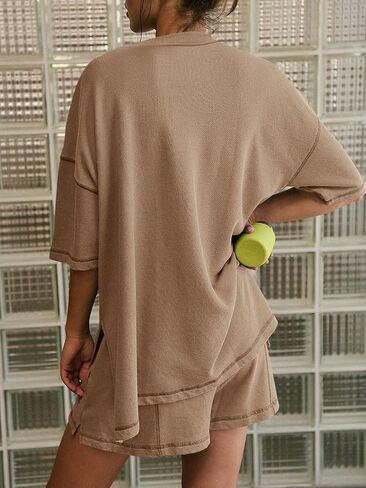 Yousify Womens 2 Piece Sets Summer Outfits 2025 Lounge Set 3/4 Sleeve Oversized Tops And Elastic Waist Shorts With Pockets in Kuwait