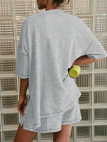 Yousify Womens 2 Piece Sets Summer Outfits 2025 Lounge Set 3/4 Sleeve Oversized Tops And Elastic Waist Shorts With Pockets in Kuwait