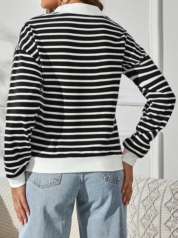 TAKEYAL Womens Half Zip Striped Sweatshirts Quarter Zip Casual Loose Pullover Trendy Tops 2025 Fall Fashion Clothes in Saudi Arabia