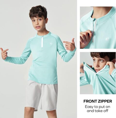Ewedoos UPF50+ Boys Swim Shirt Rash Guard Long Sleeve Quick Dry Sun Shirts Kids Boys Fishing Shirt for Summer Outdoor in Kuwait