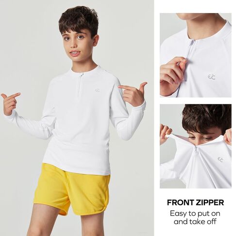 Ewedoos UPF50+ Boys Swim Shirt Rash Guard Long Sleeve Quick Dry Sun Shirts Kids Boys Fishing Shirt for Summer Outdoor in Kuwait