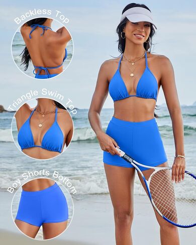 Boyshorts Swimsuits للنساء عالي الخصر البيكيني مجموعة 2 قطعة التحكم البطن بدلة الاستحمام مثلث السراويل القاع القاع in Kuwait
