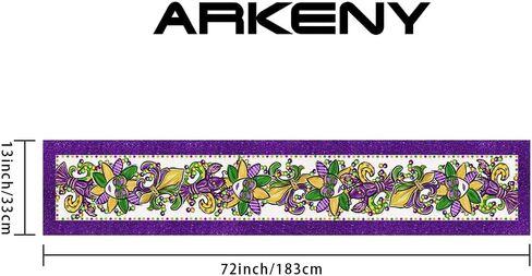 ARKENY Mardi Gras Table Runner 72x13 Inches Fleur De Lis Mask Beads Purple Carnival Table Decor, Burlap Farmhouse Indoor Outdoor Holiday Decoration for Home Party in Kuwait