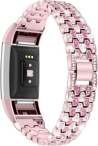 Bling Strap Compatible For Fitbit Charge 2 Strap, Women Men Stainless Steel Rhinestone Replacement Charge 2 Band Wrist Strap Metal Bracelet Wristband for Fitbit Charge 2 HR Fitness Tracker in Saudi Arabia