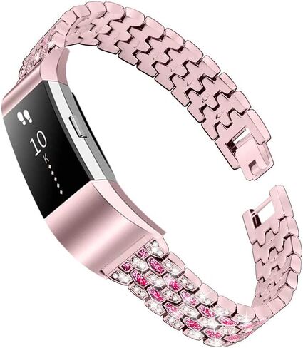 Bling Strap Compatible For Fitbit Charge 2 Strap, Women Men Stainless Steel Rhinestone Replacement Charge 2 Band Wrist Strap Metal Bracelet Wristband for Fitbit Charge 2 HR Fitness Tracker in Saudi Arabia