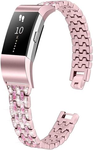 Bling Strap Compatible For Fitbit Charge 2 Strap, Women Men Stainless Steel Rhinestone Replacement Charge 2 Band Wrist Strap Metal Bracelet Wristband for Fitbit Charge 2 HR Fitness Tracker in Saudi Arabia